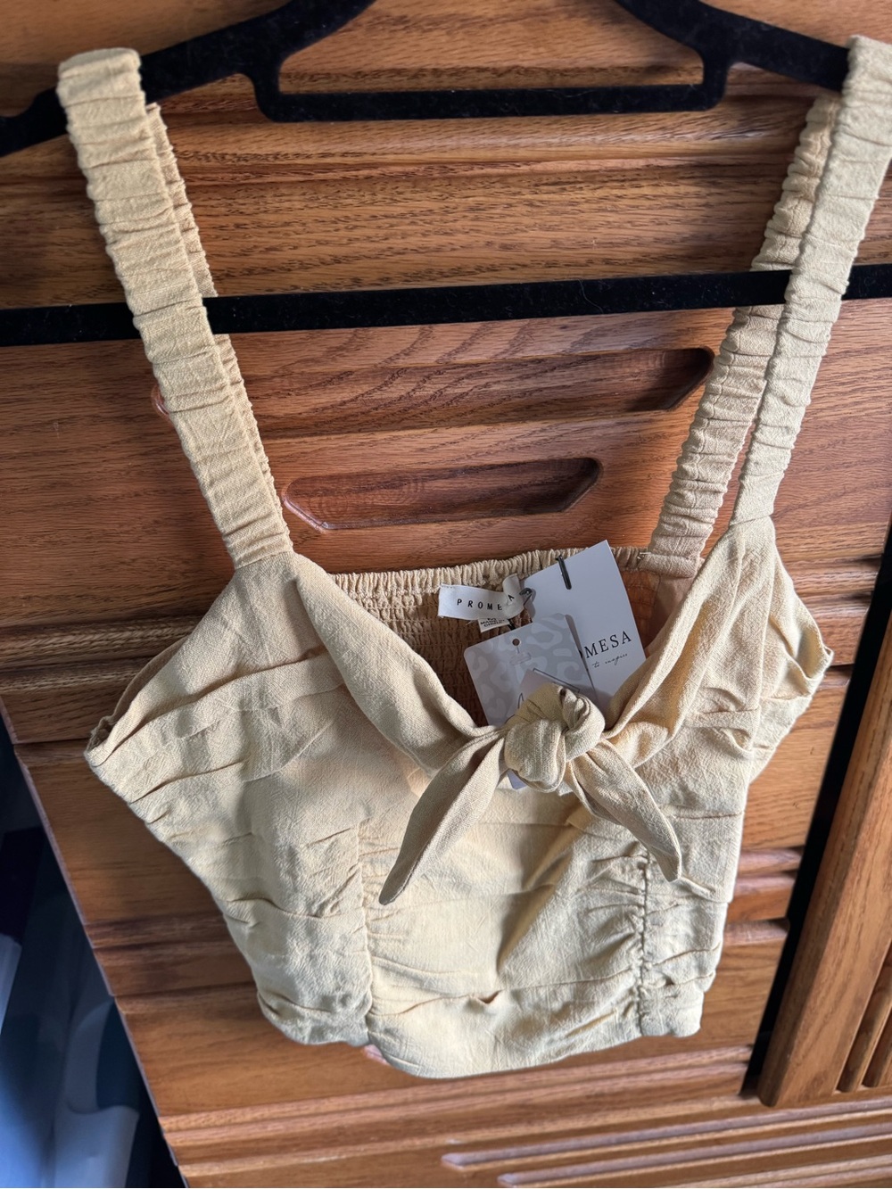 Promesa Light Yellow Tie-Front Ruched Crop Top m (girls)